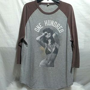 SALE! RARE!! One Hundred Vintage Raglan Top Tattooed Lady XL Has Wash Wear
